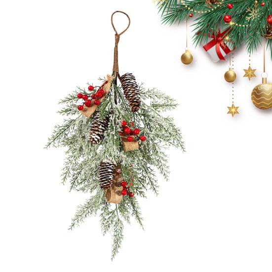 Рождественский каплевидный сваг для входной двери, искусственный сваг-венок с инеем и сосновыми шишками