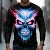 Round Neck 3D Skull Printed Top Fashionable Long Sleeved Men's T-shirts - Soft Medium Stretch Polyester Fabric Spring and Autumn Relaxed Fit Clothing