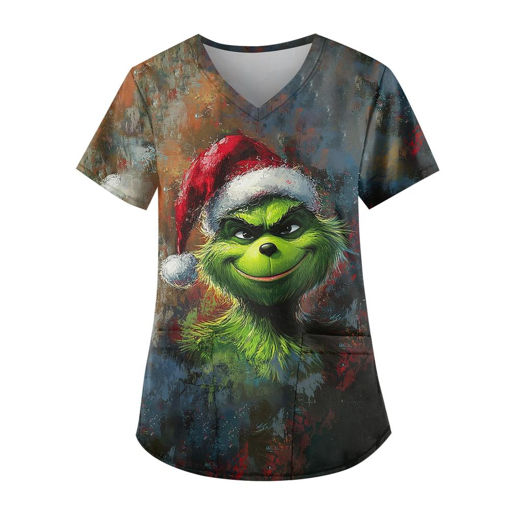 Women's V-neck Fashion Casual Printed Tops And Protective Workwear