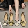 Retro Small Leather Shoes Women's Summer New Casual Flat-bottomed Square Head Bow Single Shoes