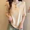Женские свитера, пуловеры 2025 Лето Короткий рукав О-образный вырез Белый вязаный повседневный свитер Женские топы Пуловер JJ271