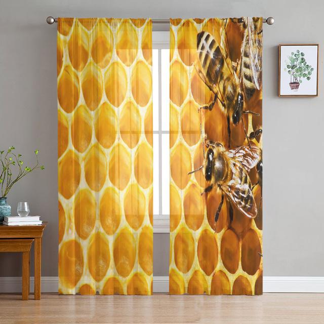 Bee Azalea Retro Flower Tulle Curtains For Living Room Bedroom Decoration Modern Chiffon Sheer Voile Kitchen Window Curtain