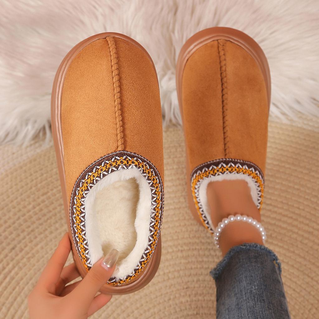Furry Slippers Women Fall And Winter Indoor Home Warm Padded Monthly Shoes Thick Bottom Couple Cotton Slippers