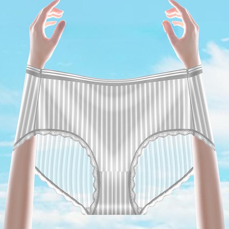 Fat and Plus Size Ice Silk Panties Sexy Transparent Lace Mid Waist Women’s Panties