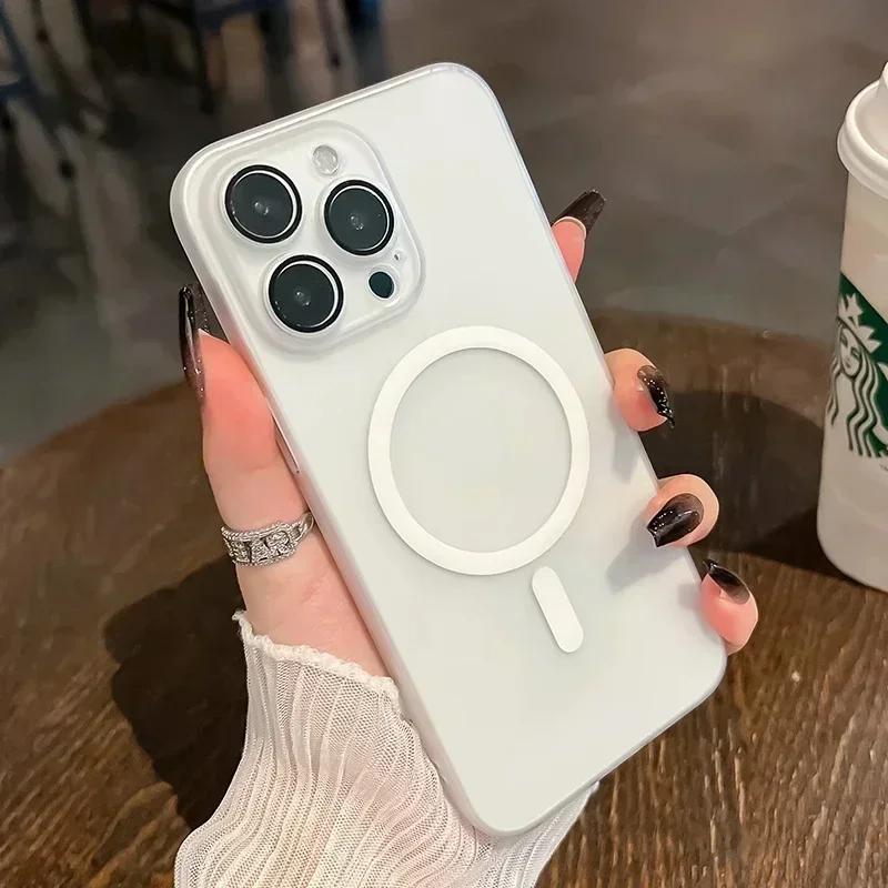 Luxury Ultra Thin For Magsafe Wireless Charge Magnetic Case For iPhone 16e 16 15 14 13 12 11 Pro Max Translucent Skin Hard Cover