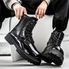 Классические модные черные блестящие кожаные ботинки для мужчин и женщин, увеличивающие рост ботинки на платформе, мужские ботильоны, мужские ботинки