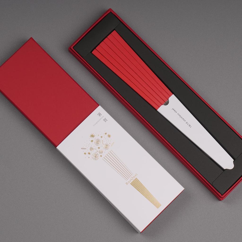 LAYANA Hashiga Series Red SUS316 Stainless Steel Square Luxury Perfect for Celebrations and Chopstick Set of Made in Taiwan Chopsticks, Shape, Gift,