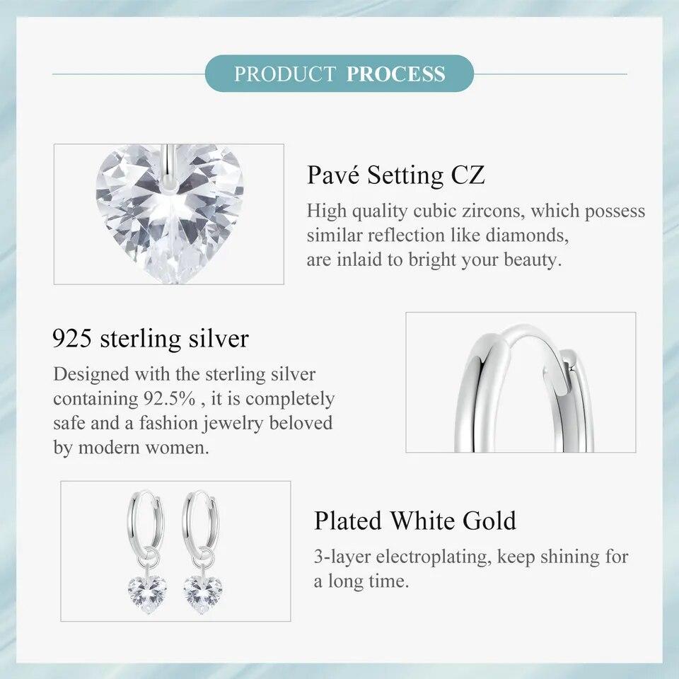 WOSTU Original 925 Sterling Silver Heart Hoop Earrings Luxury Jewelry Earrings 10mm For Women Fine Jewelry Party Daily Gift