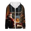 Women's Christmas Printed Sweatshirt Autumn Winter Long Sleeve Cardigan Jacket With Pockets Zipper Hoodie Outerwear