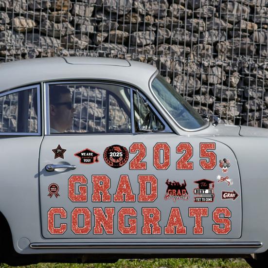Магниты на автомобиль с надписью «Выпускной 2025» Поздравляем выпускников Магнитные наклейки Тематические магниты для декора гаражных ворот Холодильник