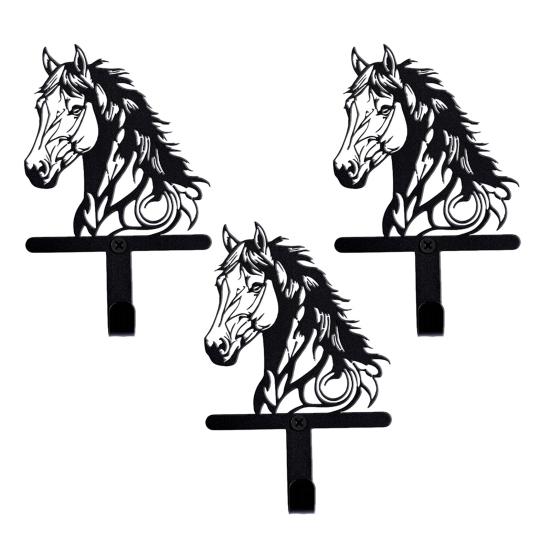 Black Horse Wall Hook Key Hanger with Horse Silhouette Wall Mounted Iron Hook Entryway Organizer