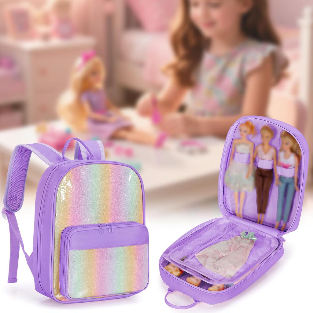 LoDrid Barbie Storage Bag, Perfect for 12-inch Barbie Dolls, Doll Storage Bag, Doll Backpack, Easy To Carry (Purple)