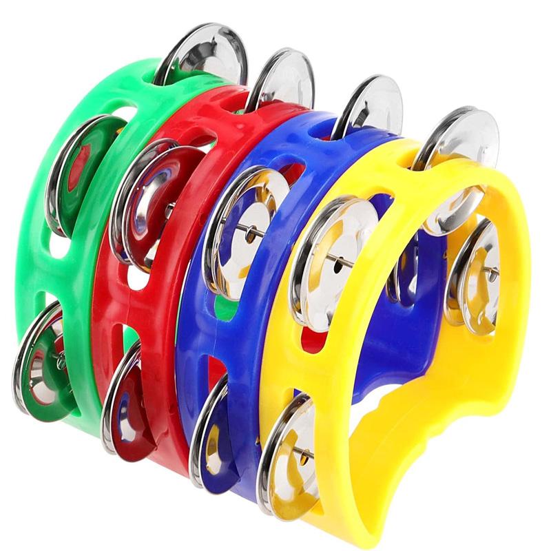 Plastic Hand Held Percussion Tambourine Jingle Bells Rhythm Instruments Music Educational Toy For Early Childhood Development