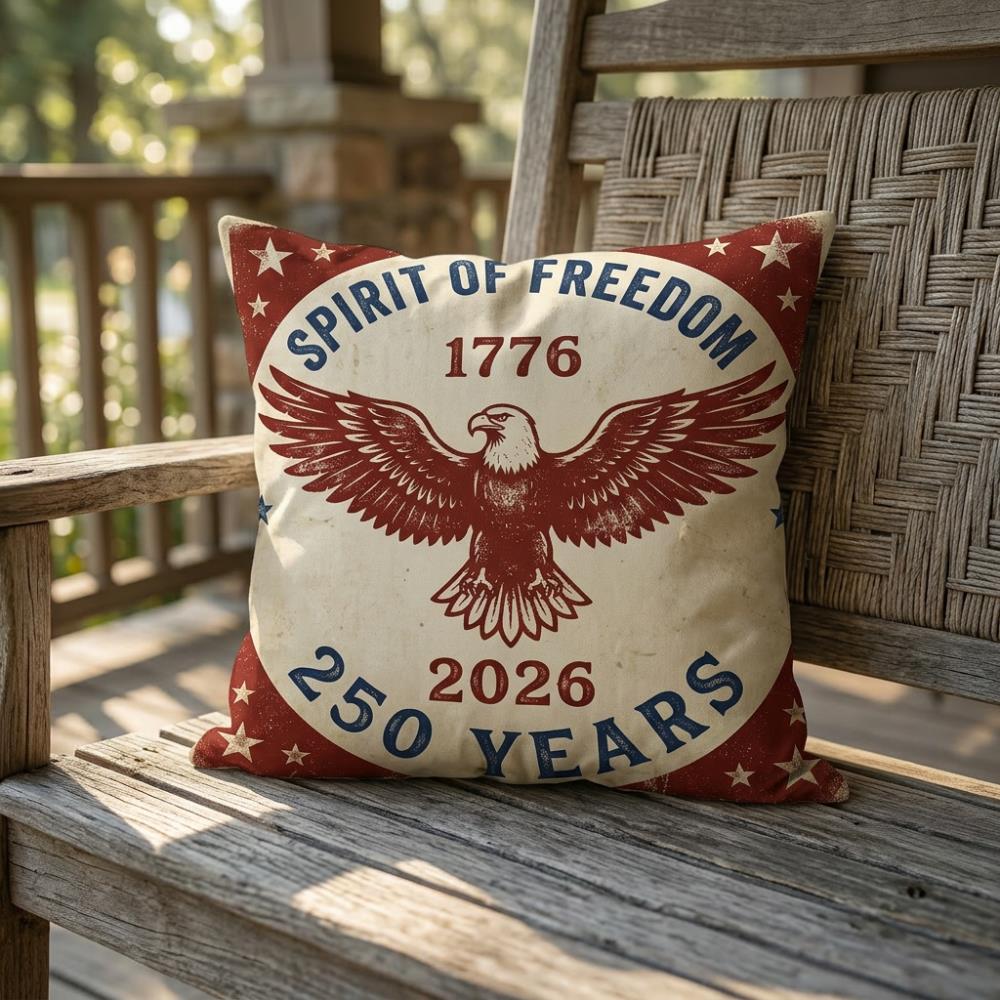 Spirit Of Freedom 1776- Eagle Printed Throw Pillow 250 Years Patriotic American Themed Cushion Home Sofa Decorative Cushion