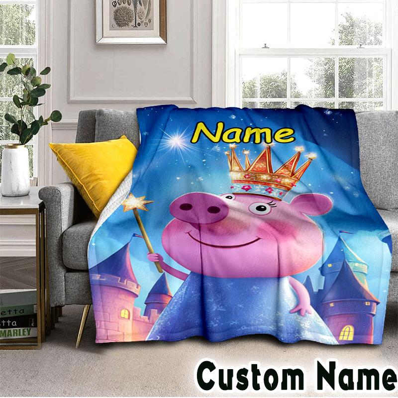 Custom Name Princess Pig's Royal Adventure Blanket Flannel Blankets for Couch Bed Gifts for Men Women Picnic blanket Christmas fan gifts