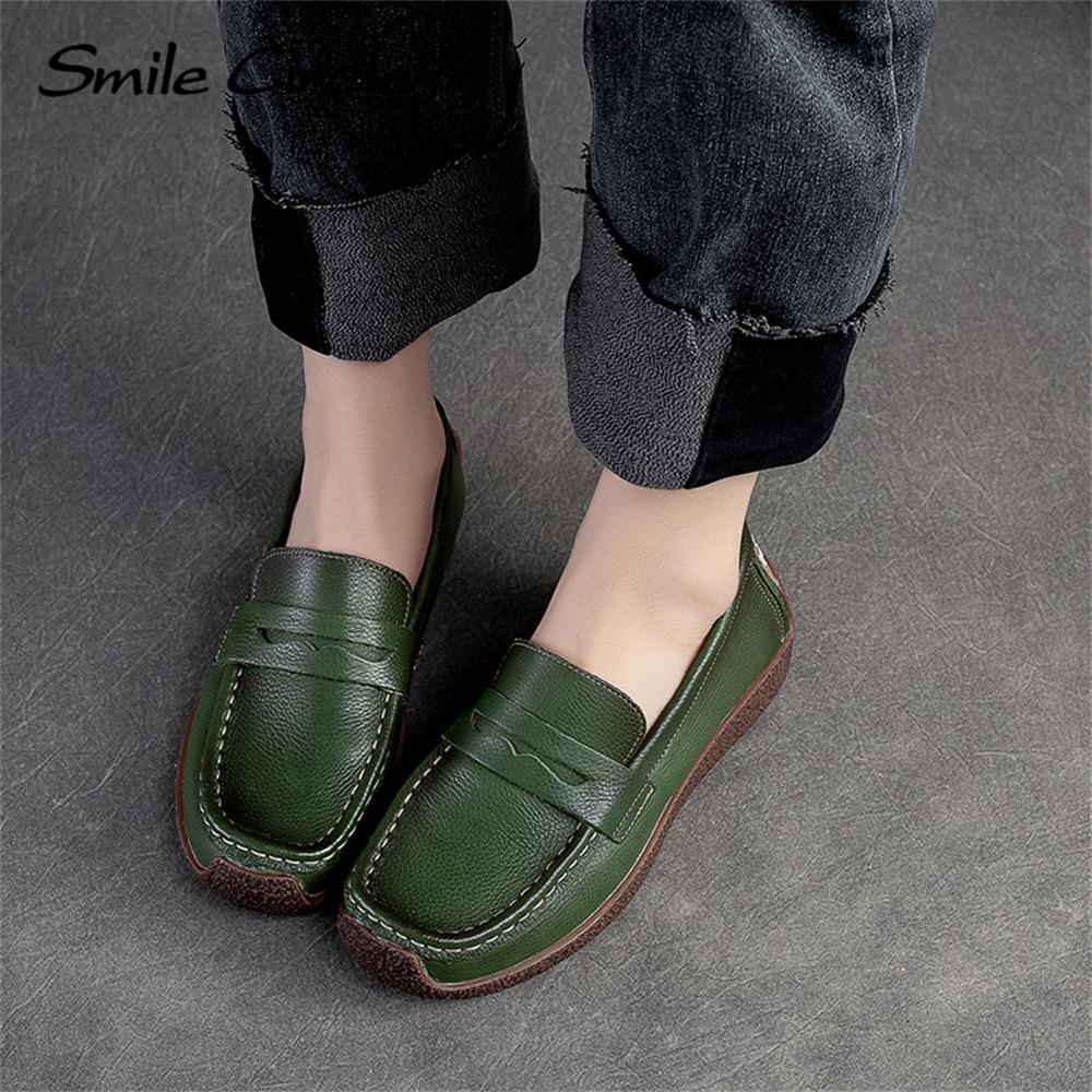 Женские лоферы из натуральной кожи, модная повседневная обувь в стиле ретро, ​​низкие женские туфли без шнуровки на плоской подошве