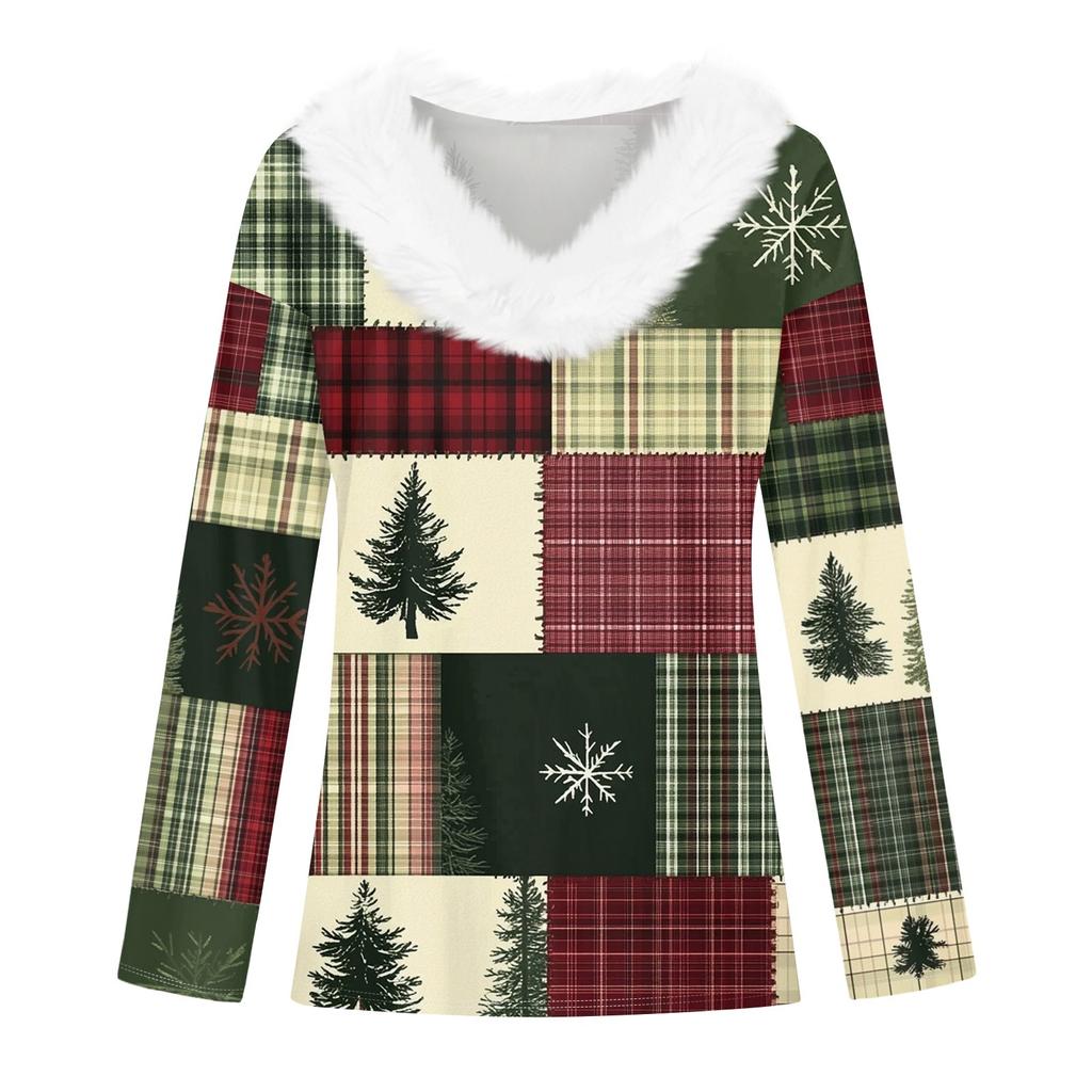 Рубашки с длинным рукавом для женщин Милые топы Рождественские принты Футболки Блузки Повседневные топы больших размеров Базовые топы Пуловеры