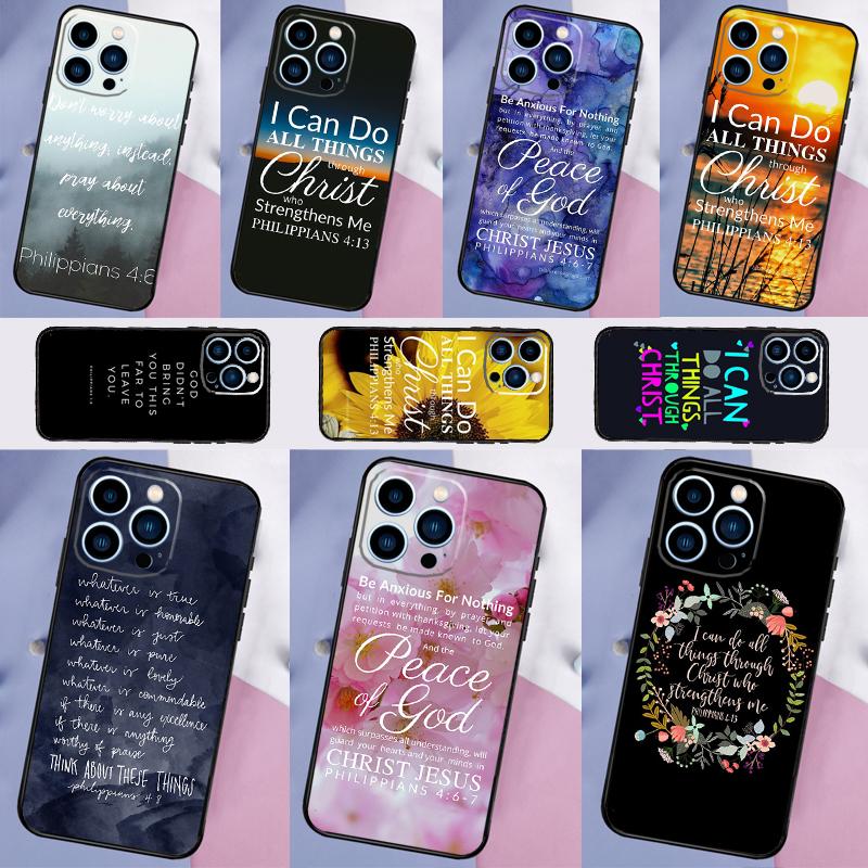 Bible Verse Philippians Jesus Christ Phone Case For iPhone 16 15 14 13 11 12 Pro Max 12 13 mini XR 15 16 Plus 16e Cover Shell