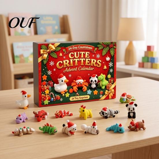 Flexible Joint Animal Figures 3D Printed Christmas Advent Calendar, 24-Day Figure Countdown Box Creative with Articulated Joints, Holiday Tree Decor,