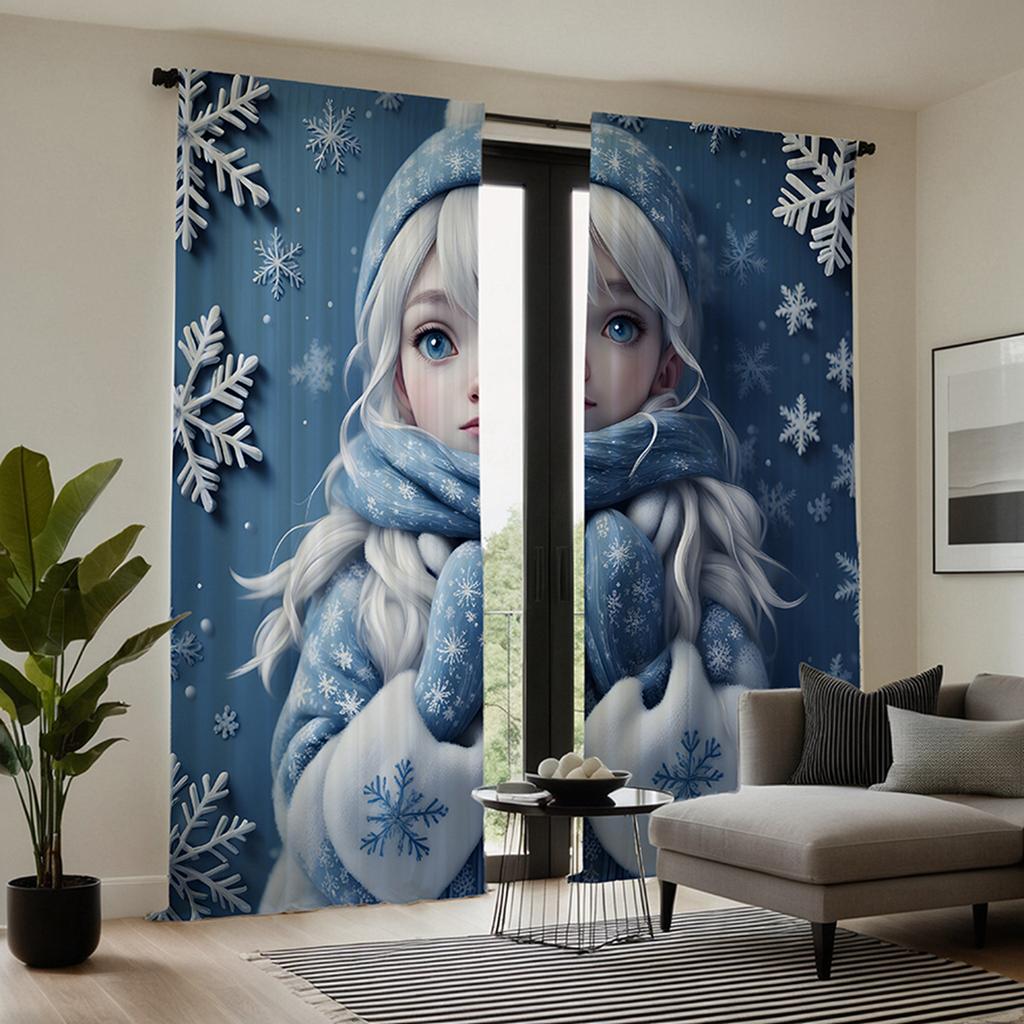 2 шт. HD Frozen Girl Декоративная занавеска Синяя галстук цифровая печатная занавеска Украшение дома Стиль Украшение гостиной спальни