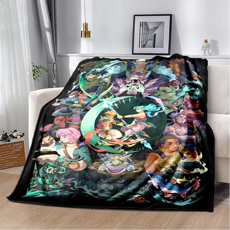 Retro Pixel RPG Sea of Stars Hero Duo Printed Blanket Golden Sun Background All Season Nap Cover For Video Game Fans
