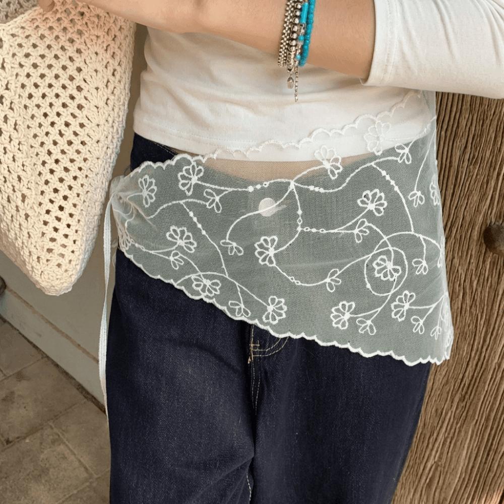 White Lace Triangle Belt Elegant Belted Overlap Scarf Niche Korean Lace Apron  Party