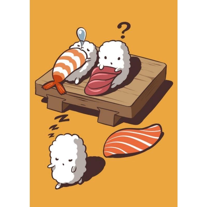 Суши-еда мультфильм картина плакат холст печать суши милая иллюстрация настенное искусство картина кухня японская еда настенный декор