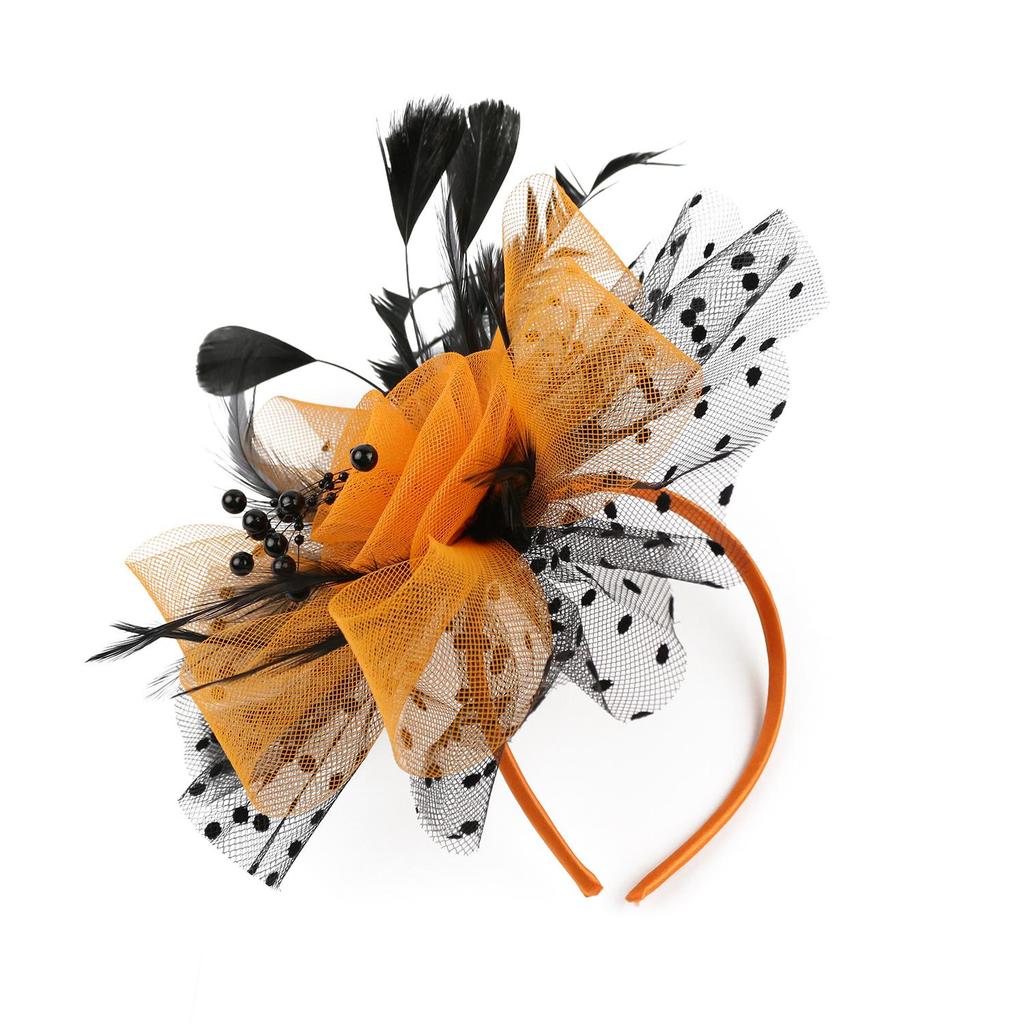 Сетчатый цветочный ободок для вечеринки с коктейлем, чаепитием, шляпа-волшебница, заколка для волос с перьями, ободок-зажим «Алиса»