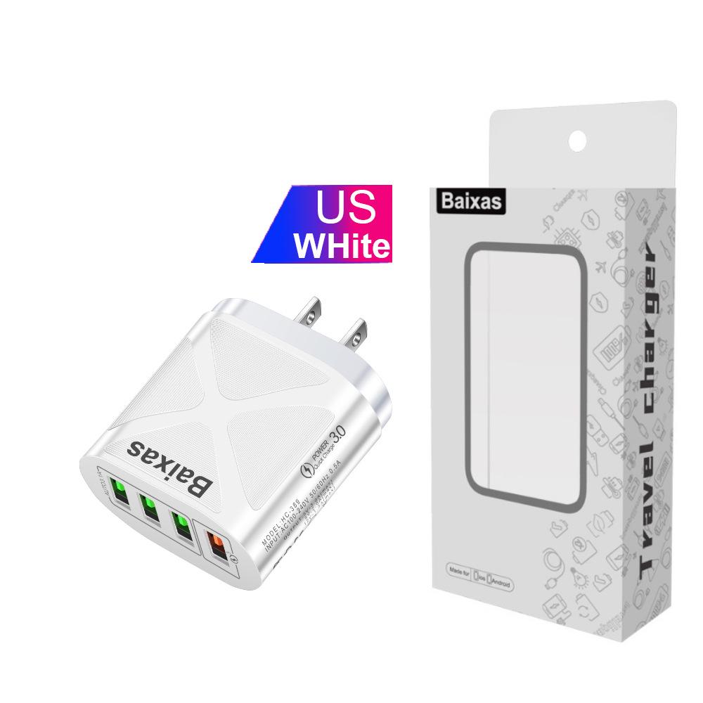 Многопортовое USB-зарядное устройство с быстрой зарядкой QC3.0, 4 порта, 5 В/9 В/12 В, Совместимо со стандартами ЕС/США/Великобритании/Австралии