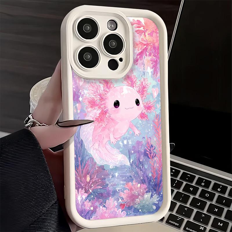 Чехол для телефона iPhone 17 Air 16E 15 16 Pro Max Аксолотль Мультяшный Милый Чехол 14 Plus 13 12 Mini Мягкий Силиконовый Чехол Fundas