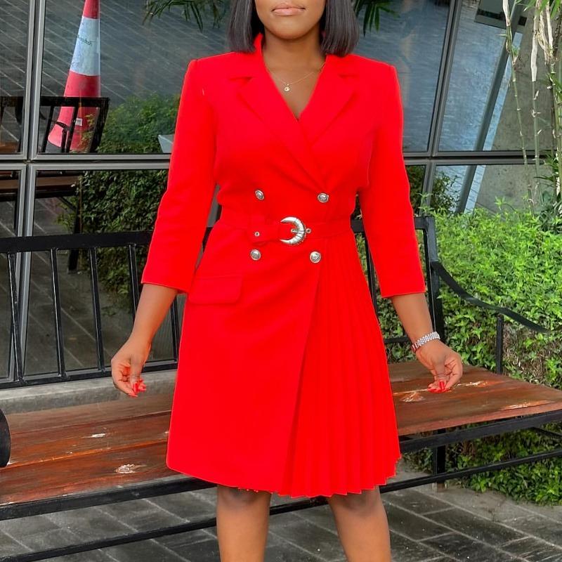 High Waist Fashion Waist Waist Folding Stitching Medium Long Suit Dress