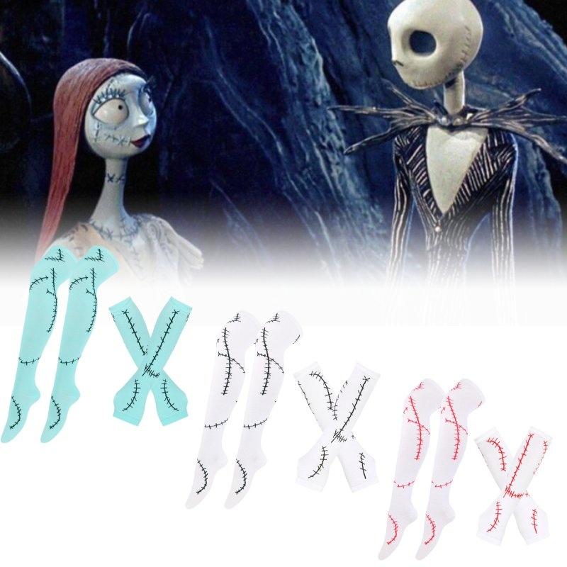 Модный комплект перчаток и носков Trendy Sally цвета морской волны с черной строчкой для косплея