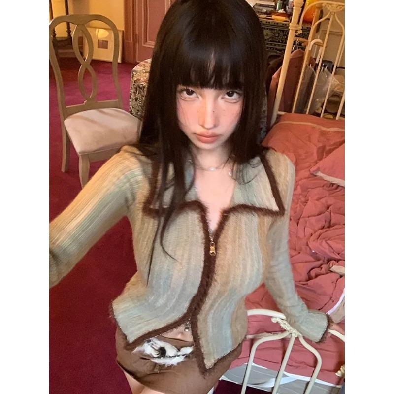 Готический свитер женский вязаный кардиган с узором тай-дай пэчворк винтажные топы Y2k уличная одежда корейский стиль осень-зима свитер