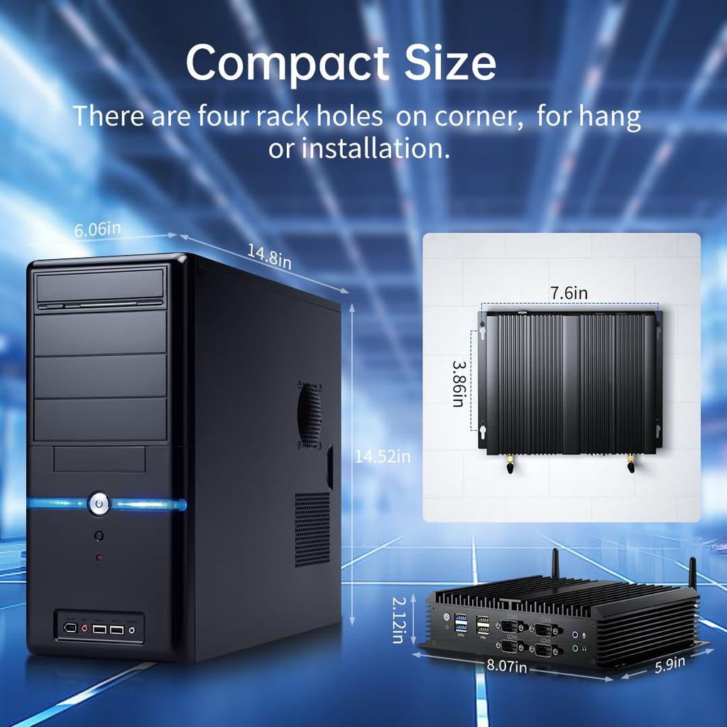 Mavsloly Mini Fanless Industrial Computer with Core 8G RAM 256G Dual NIC Support 4G Windows 11 Pro PC, i7-8550U, SSD, 2.5G LAN, 6COM RS232,