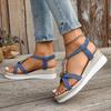 Summer Selling Women's Sandals Fashionable Denim Women's Shoes Open Toe Wedge Heel Beaded Roman Women's Sandals