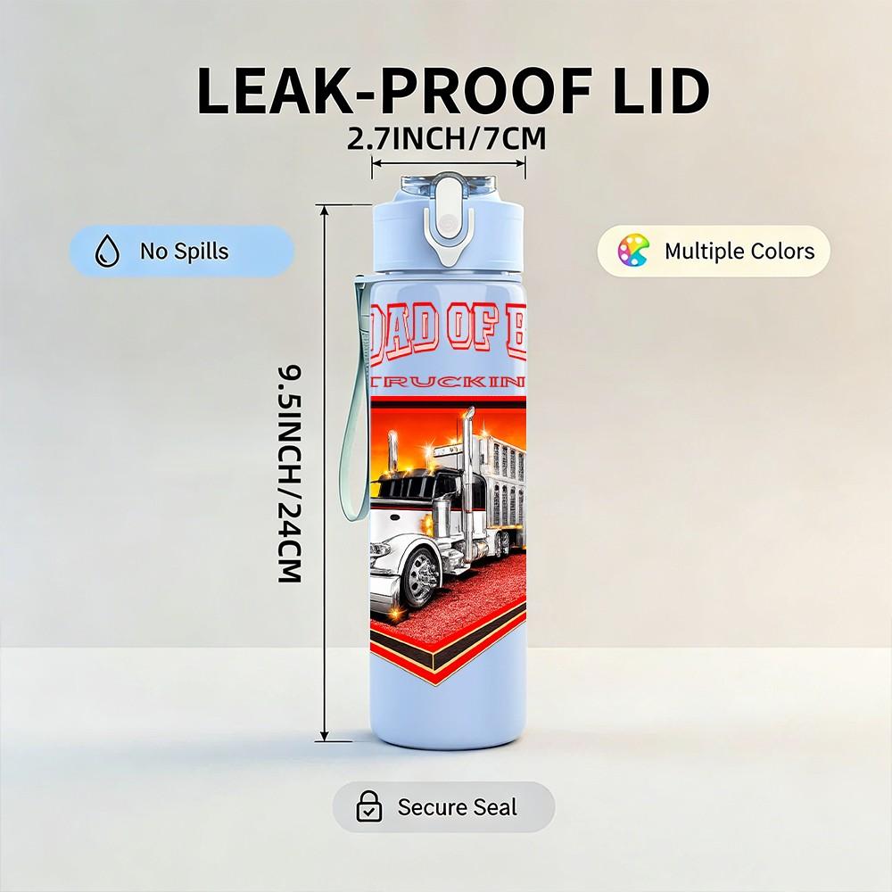 1PC Big Rig Truck Retro Vehicle Print 750ml Color Plastic Sports Water Bottle Leakproof Flip Straw Lid Suitable for Sports Office Home Use