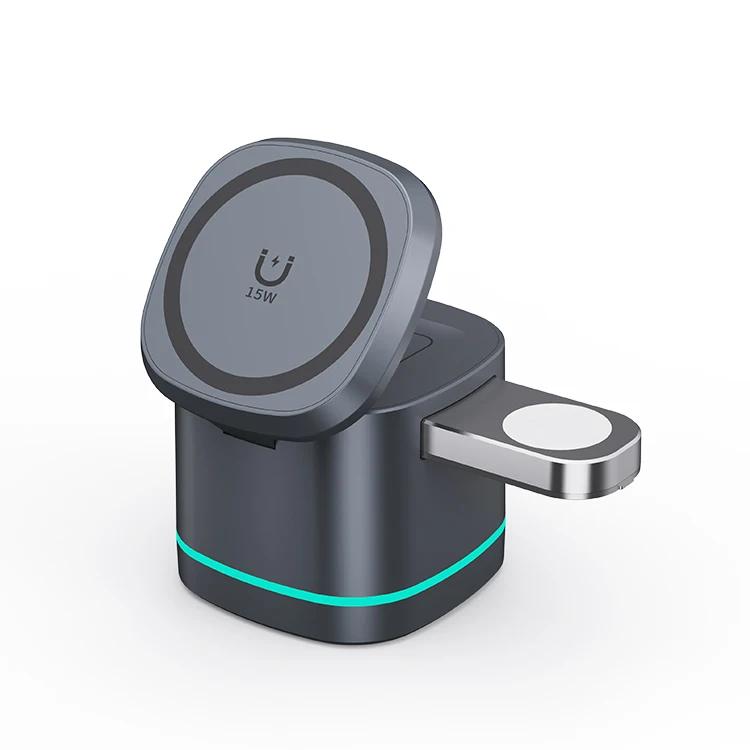 Multifunction Magnetic 3 In 1 Folding Wireless Charger 15W Fast Charging Dock