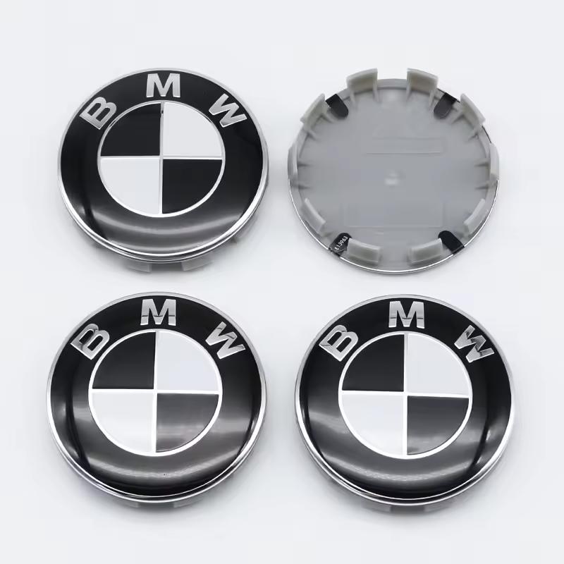 FA6Car Black White BMW Logo Front Hood Emblem 82mm Rear Badge 74mm Wheel Hub Cap 56mm 68mm steering wheel sticker 45mm Accessories