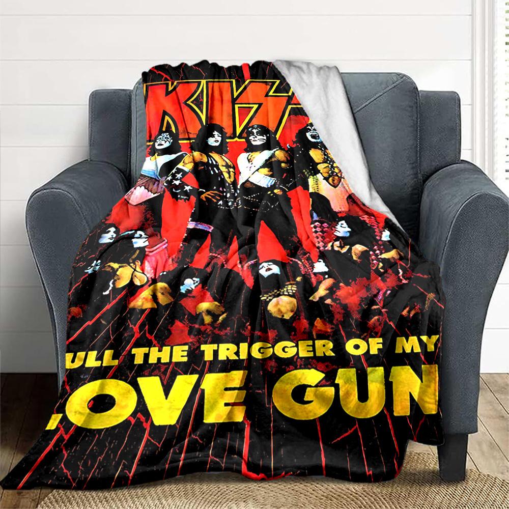 1pc Kiss Band Merchandise Blanket Lightweight Flannel Blanket Throw Blanket For Sofa, Bed, Travel, Camping, Livingroom, Office, Couch