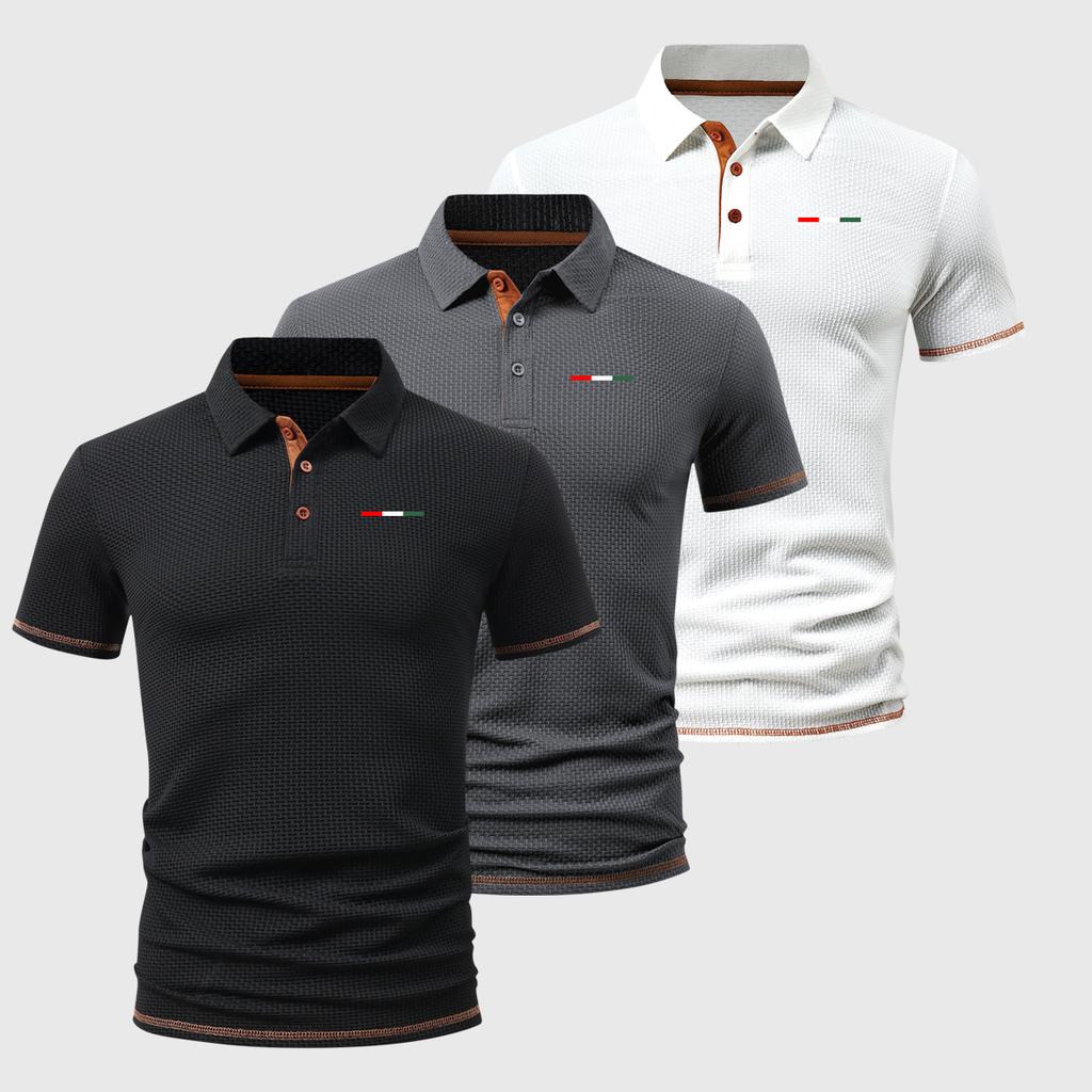 Refreshing Summer Men's 3pcs Set-Polo Shirt with a 3-Button Retro Collar, Contrast Trim, and Soft, Breathable Fabric for Work and Leisure