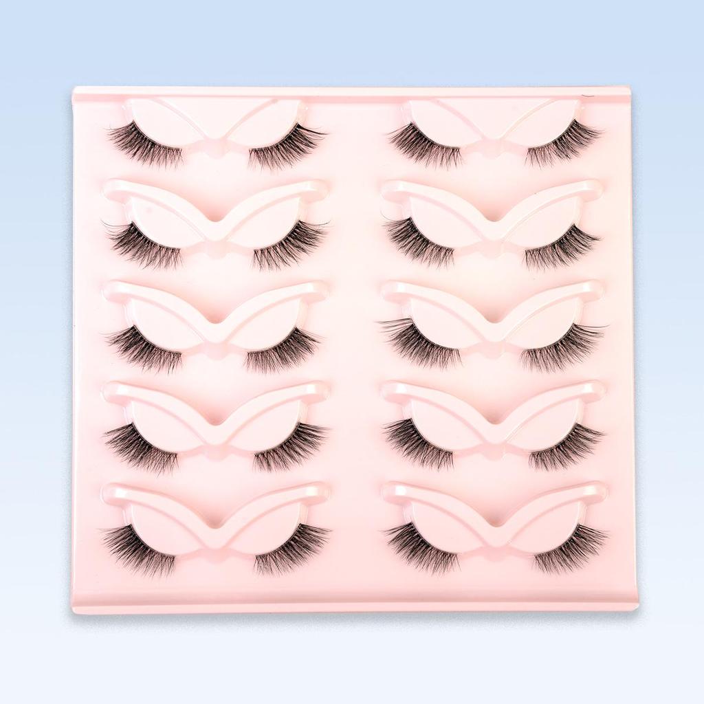 Cross-Border Cat-Eye Clear Band False Eyelashes - Natural, Dense, Half-Length with Extended Eye Tail