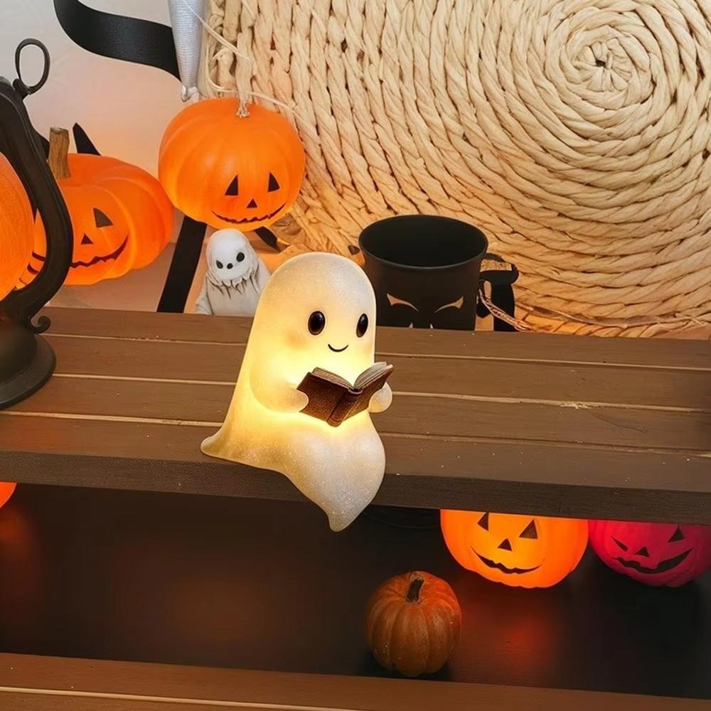 3D Halloween Ghost Reading Book Lamp Ghost Statue Ghost Reading Night Lights Gifts LED Night Lamp