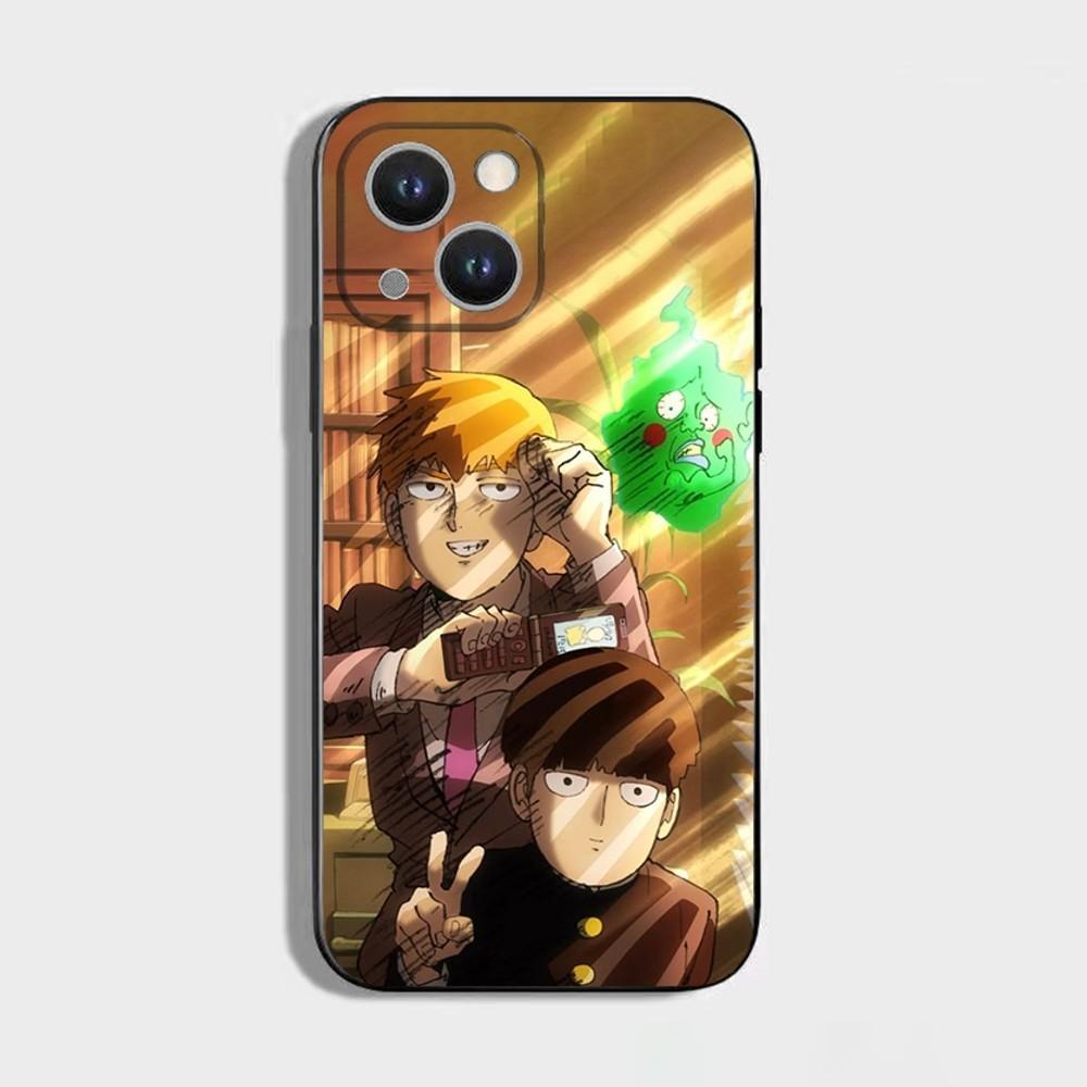 Мультяшный чехол для телефона Mob Psycho 100 для iPhone 16,15,14,13,12,11 Plus,Pro Max,XS,X,XR,SE,Mini,8,7, Мягкий силиконовый черный чехол