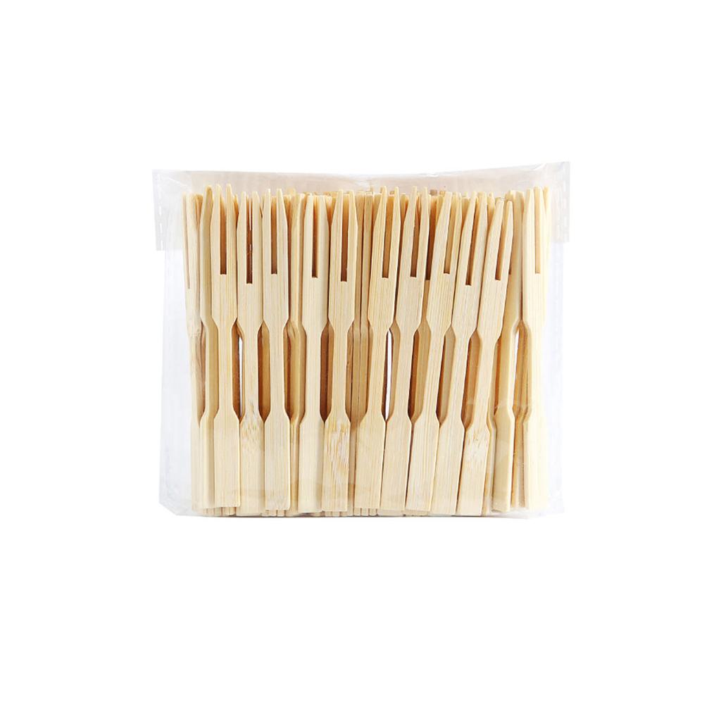 80pcs - Disposable Bamboo Fruit Fork for Cake and Dessert