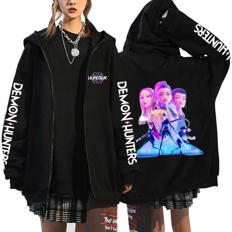 Горячий K-pop Охотники на демонов Мира Руми Зои Принт Худи Мода Харадзюку Толстовки на молнии Женские Мужские Свитшот с длинным рукавом Повседневные топы