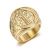 Hip Hop Titanium Steel Jewelry St. Benedict Exorcism Holy Medal Stainless Steel Gold Plated Men's Ring