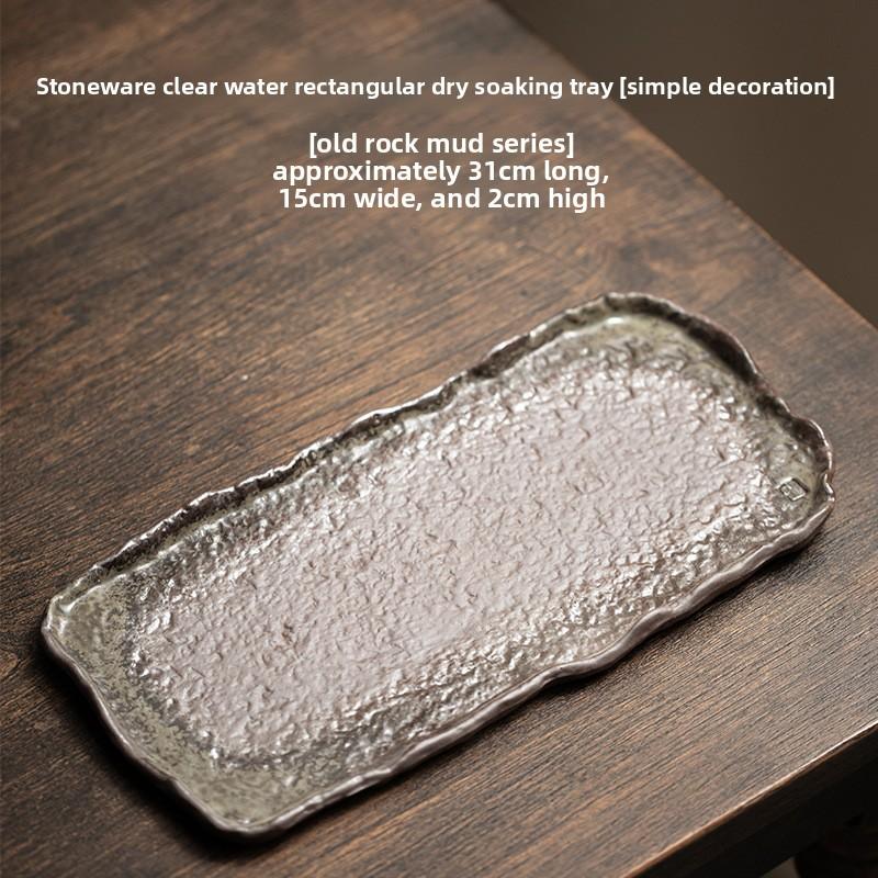 Retro Old Rock Mud Tea Tray Rectangular Dry Brewing Tray Chinese Heart Meridian Dry Brewing Table Simple Household Kung Fu Tray