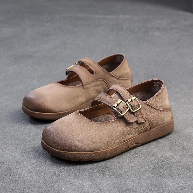 Мода GKTINOO 2025 Весна Новые Ретро Мягкая Кожа Мягкая Подошва Удобные Балетки Круглый Носок Коровья Кожа Повседневные Женские Туфли