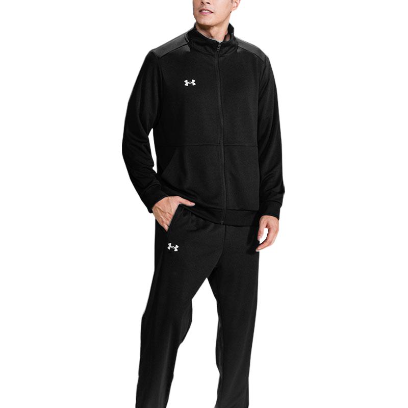 Under Armour Logo Knitted Jacket And Jogger Set With Stand Collar And Zipper Long Sleeve Men Activewear Black 23600304-001+23600704-001