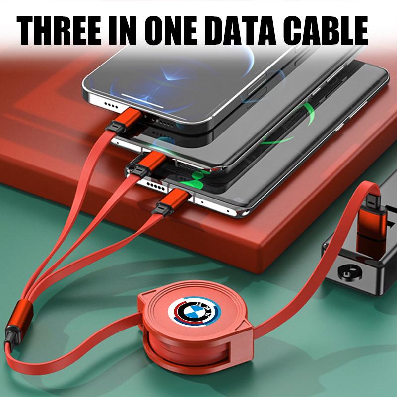 3 In 1 Car USB Super Fast Charging Retractable Data Cabl For BMW X3 X5 M5 M3 E46 E90 E60 F10 E39 F30 E36 G30 E87 E70